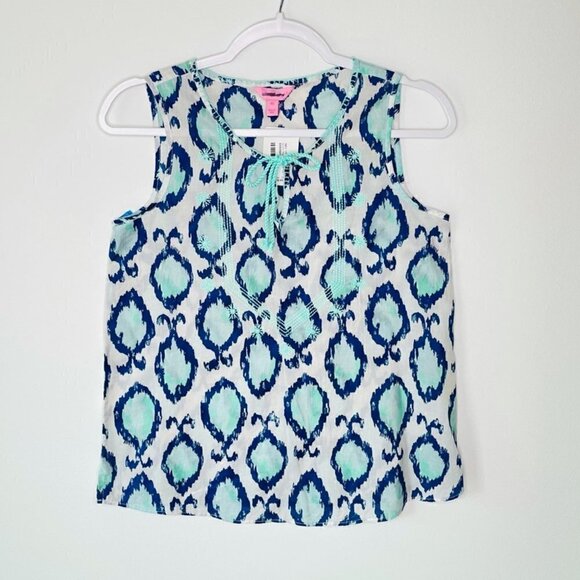❤️ LILLY PULITZER Sleeveless Blue Aqua Ikat Top C11 - Picture 1 of 6